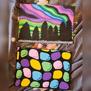 ✨️Hand-Painted Colorful Acrylic Canvases - Forest Silhouette & Polka Dot Designs